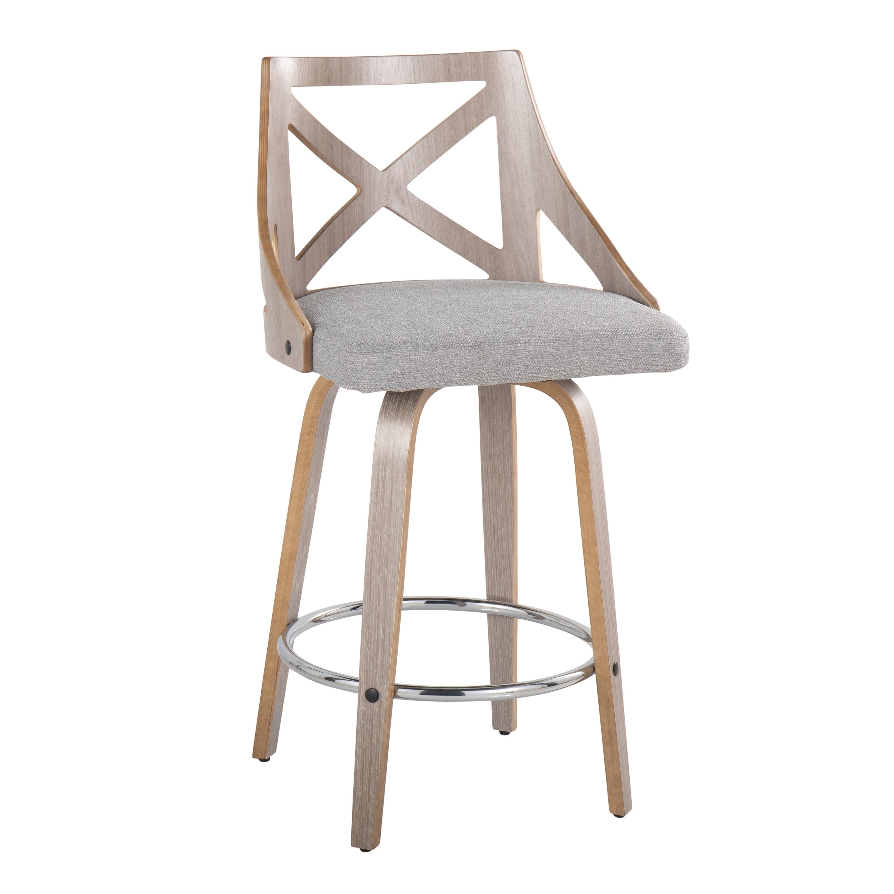 Charlotte Gray Upholstered Swivel Counter Stool with Light Wood and Metal