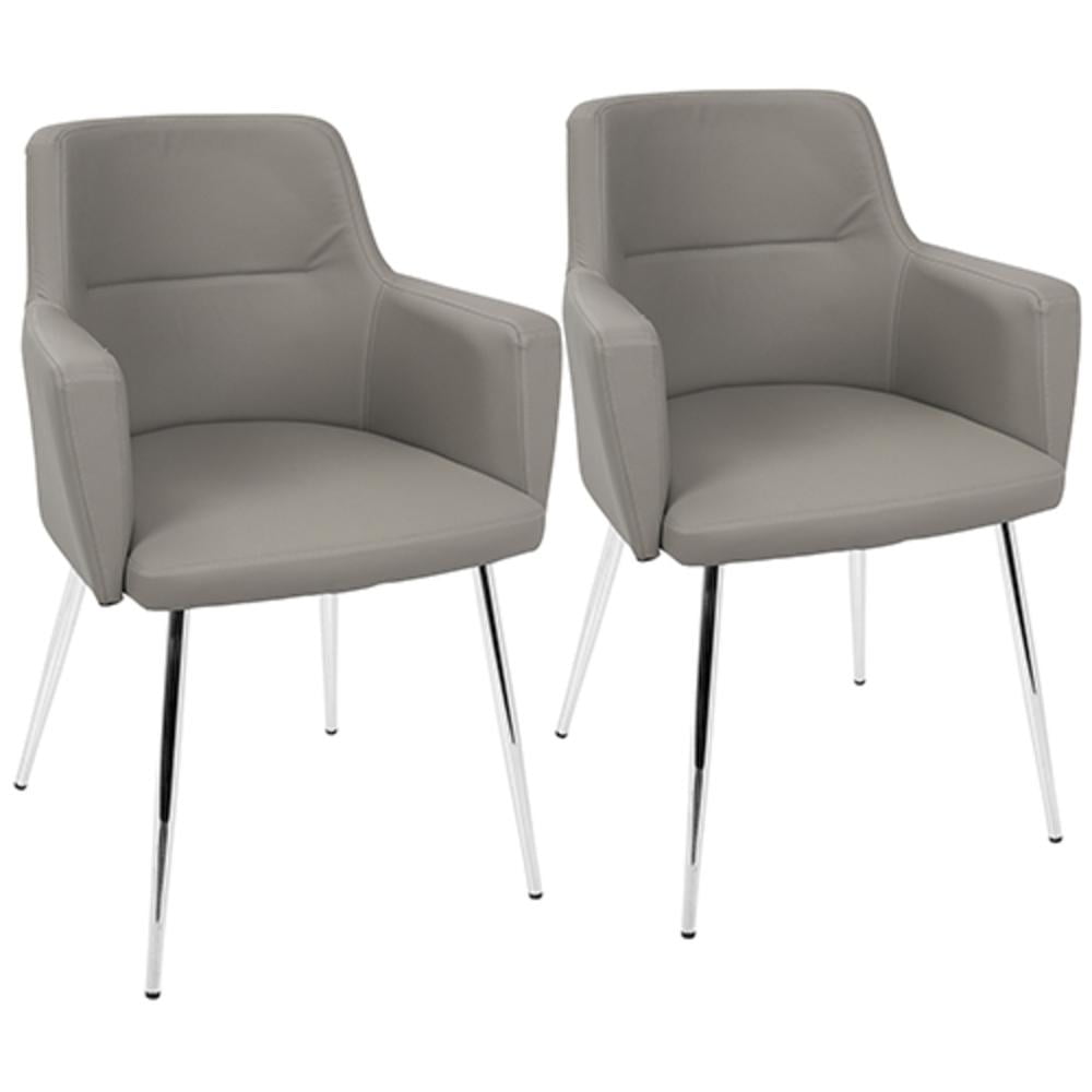 Scandinavian Gray Faux Leather Upholstered Side Chair with Metal Legs