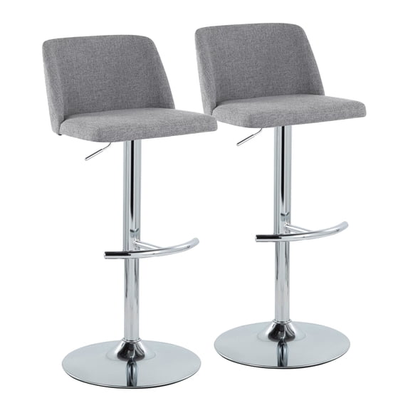 Toriano Adjustable Bar Stool, Chrome Bar Stools, Bar Chairs, Swivel Bar Stools, Bar Stools Set of 2 (Grey Fabric)