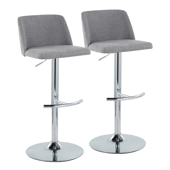 Toriano Adjustable Bar Stool, Chrome Bar Stools, Bar Chairs, Swivel Bar Stools, Bar Stools Set of 2 (Grey Fabric)