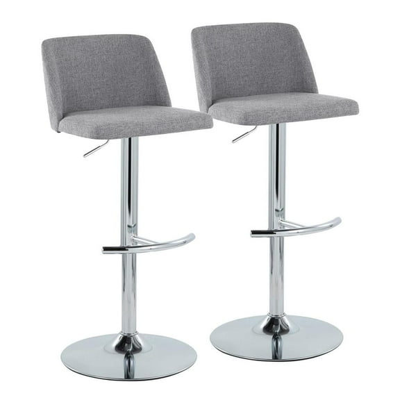 LumiSource Grey Fabric, Chrome Metal Toriano Adjustable Barstool - Set of 2