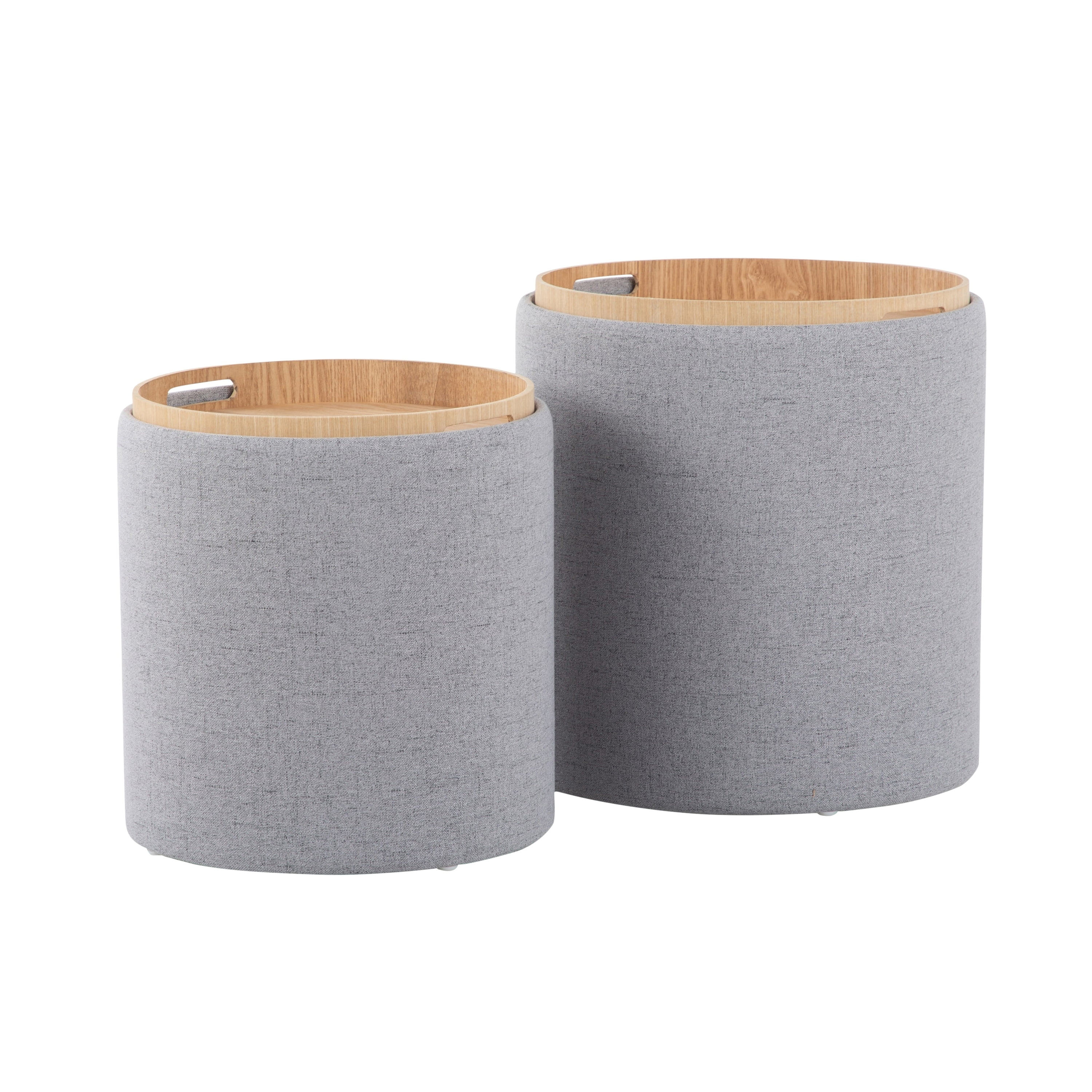 LumiSource Tray Nesting Ottoman Set in Grey and Natural Wood