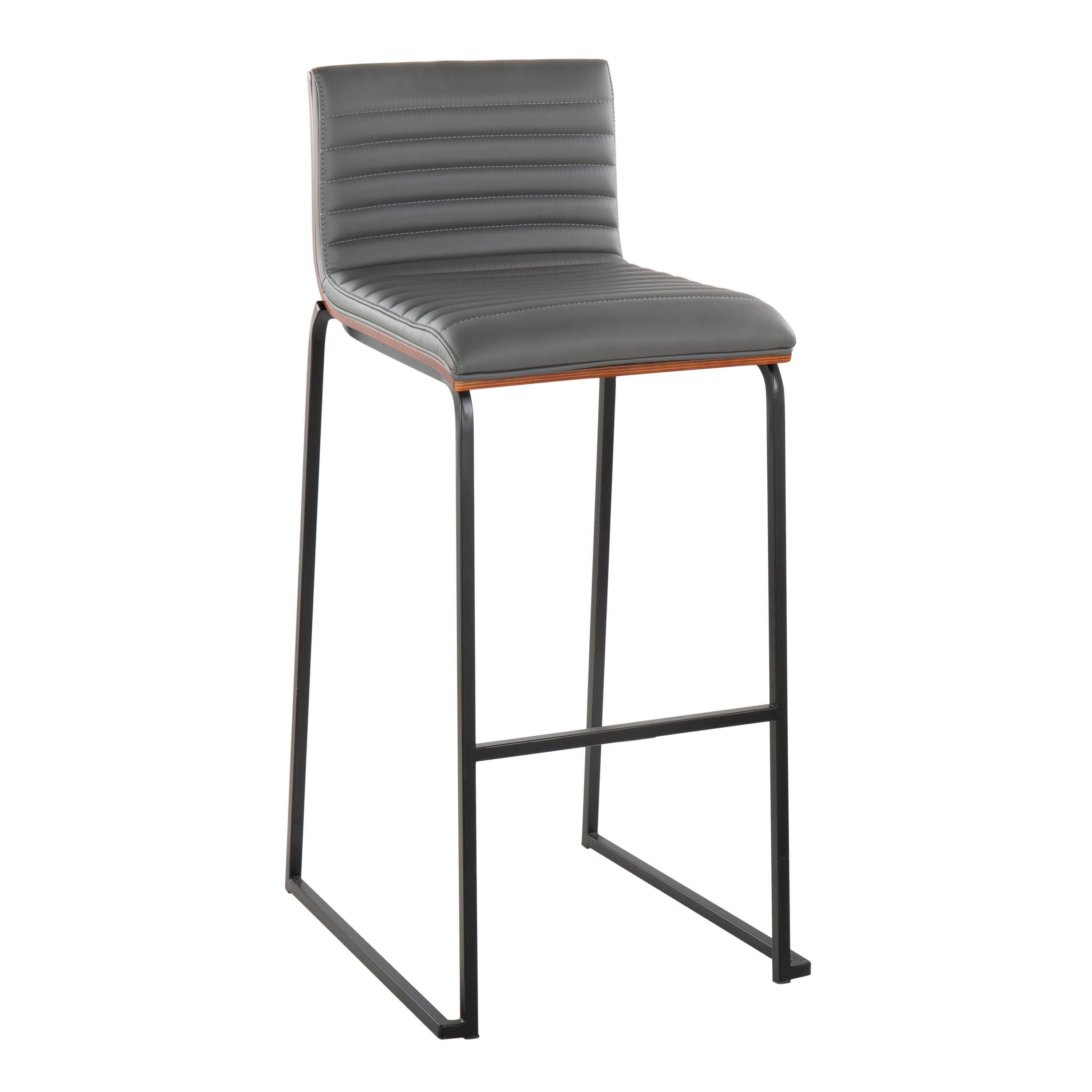 Gray and Walnut Wood Industrial Bar Stools with Black Metal Legs, Set of 2