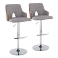 thumbnail image 1 of Stella Contemporary Adjustable Barstool Stool with Swivel in Chrome Metal, Walnut Wood and Light Grey Fabric with Rounded "T" Footrest by LumiSource - Set of 2, 1 of 1