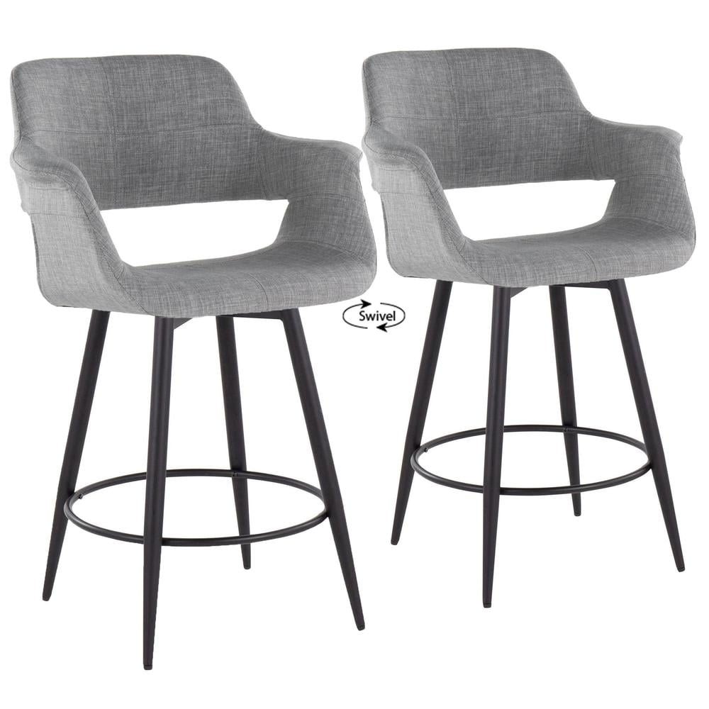 Vintage Flair 26" Light Gray and Matte Black Metal Swivel Counter Stool