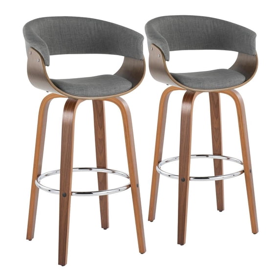 LumiSource Grey Vintage Mod 30" Fixed-Height Barstool - Set of 2