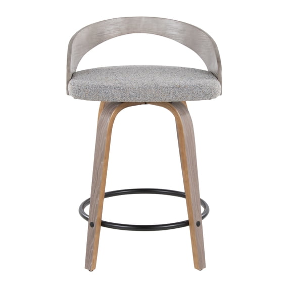 Carson Carrington Stavanger 24" Fixed-Height Counter Stool with Bent Wood Legs & Round Footrest (Set of 2) Light Grey Fabric/Light Grey Wood/Black
