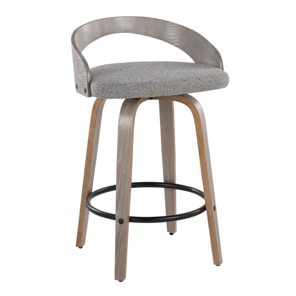 Carson Carrington Stavanger 26" Fixed-Height Counter Stool with Bent Wood Legs & Round Footrest (Set of 2) Light Grey Fabric/Light Grey Wood/Black