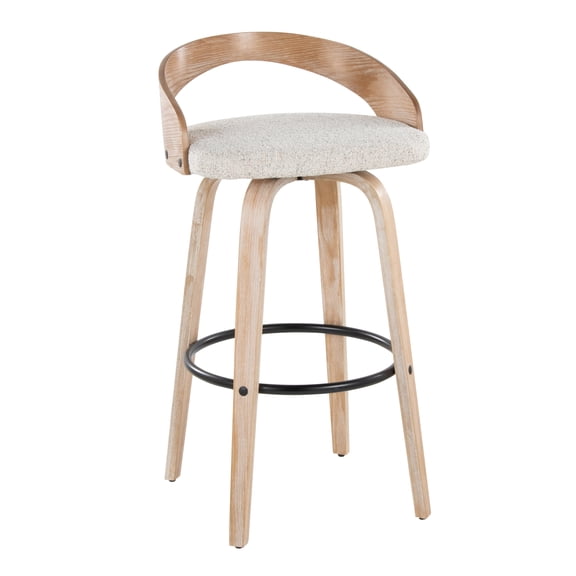 Carson Carrington Stavanger 30" Fixed-Height Bar Stool with Bent Wood Legs & Round Footrest (Set of 2) Armless Oat Fabric/White Washed Wood/Black