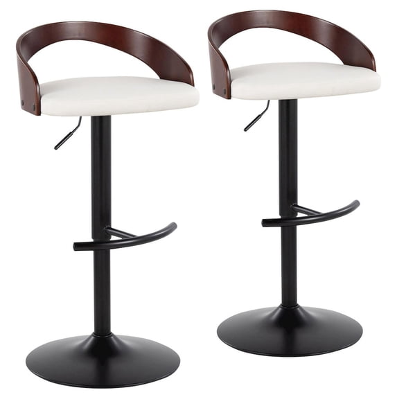 Grotto Adjustable Bar Stool, Black Bar Stools, Bar Chairs, Swivel Bar Stools, Bar Stools Set of 2, Bar Stools for Kitchen Counter (Cherry Wood, White)
