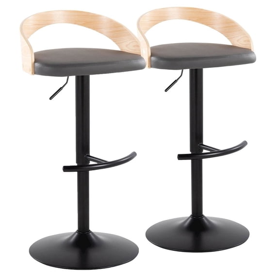 Grotto Adjustable Bar Stool, Black Bar Stools, Bar Chairs, Swivel Bar Stools, Bar Stools Set of 2, Bar Stools for Kitchen Counter (Natural Wood, Brown)