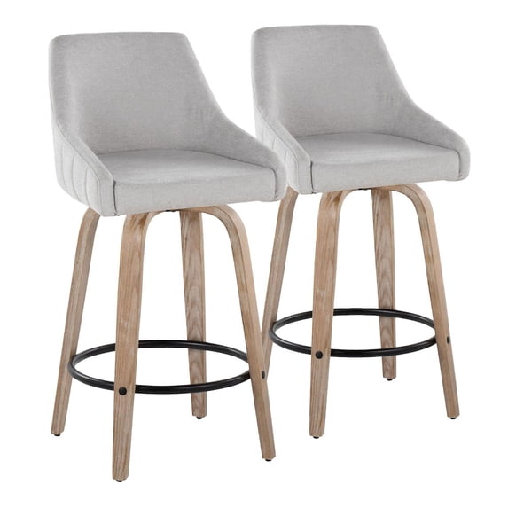 Hannah 26" Fixed-Height Counter Stool Set of 2 with Backs, Counter Height Chairs, Counter Height Stools Swivel, Swivel Counter Stools For Kitchen Island (Grey Fabric)