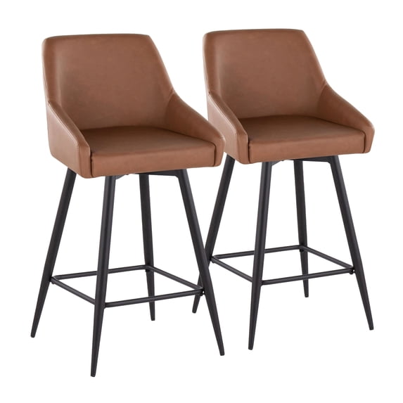 Hannah 26" Fixed-Height Counter Stool Set of 2 with Backs, Counter Height Chairs, Counter Height Stools Swivel, Swivel Counter Stools For Kitchen Island (Camel Faux Leather)