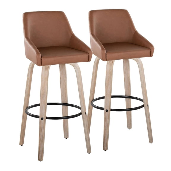Hannah 30" Fixed-Height Barstool Set of 2, Bar Stools Swivel, Bar Chairs, Swivel Bar Stools Set of 2 with Back, Bar Stools for Kitchen Island (Camel Faux Leather)
