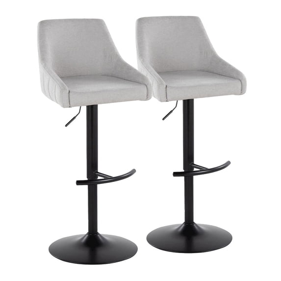 Hannah Adjustable Barstool Set of 2 Swivel, Black Bar Stools, Bar Chairs, Swivel Bar Stools Set of 2 with Back, Bar Height Stools Set of 2 (Grey Fabric)