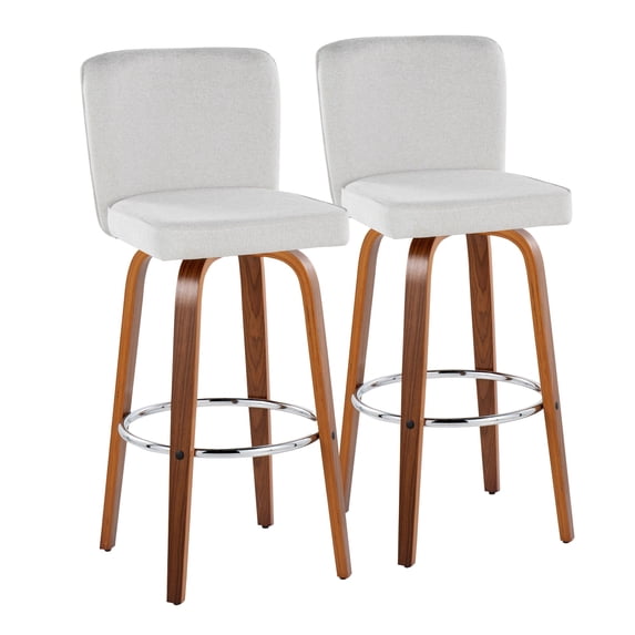 Henry 30" Fixed-Height Barstool Set of 2, Bar Stools Swivel, Bar Chairs, Swivel Bar Stools Set of 2 with Back, Bar Stools for Kitchen Island (White Fabric)
