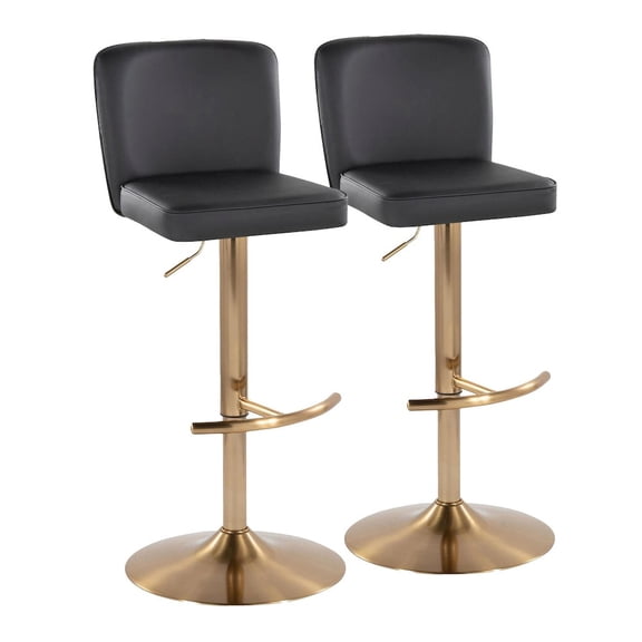 Henry Adjustable Barstool Set of 2 Swivel, Gold Bar Stools, Bar Chairs, Swivel Bar Stools Set of 2 with Back, Bar Height Stools Set of 2 (Black Faux Leather)