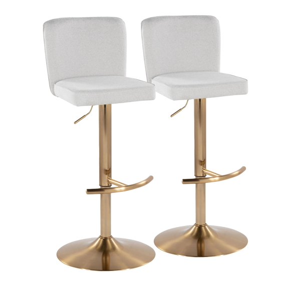 Henry Adjustable Barstool Set of 2 Swivel, Gold Bar Stools, Bar Chairs, Swivel Bar Stools Set of 2 with Back, Bar Height Stools Set of 2 (White Fabric)