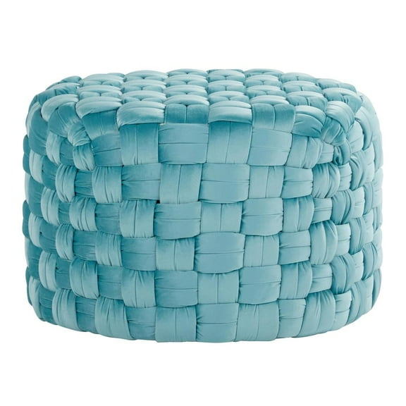 LumiSource Ice Blue Velvet Braided Round 24" Ottoman