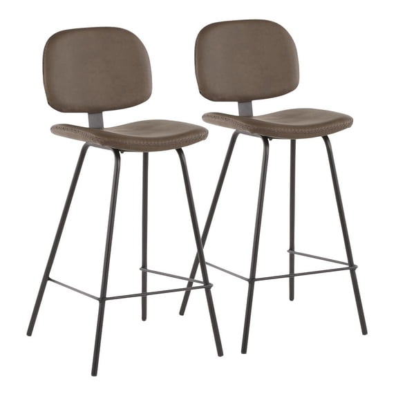 Industrial Nunzio Counter Stool in Black Metal and Brown Faux Leather - Set of 2