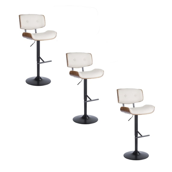 Lombardi Adjustable Bar Stool Set of 3, Black Bar Stools, Bar Chairs, Swivel Bar Stools Set of 3, Bar Height Stools, Bar Stools for Kitchen Counter (Cream Faux Leather)