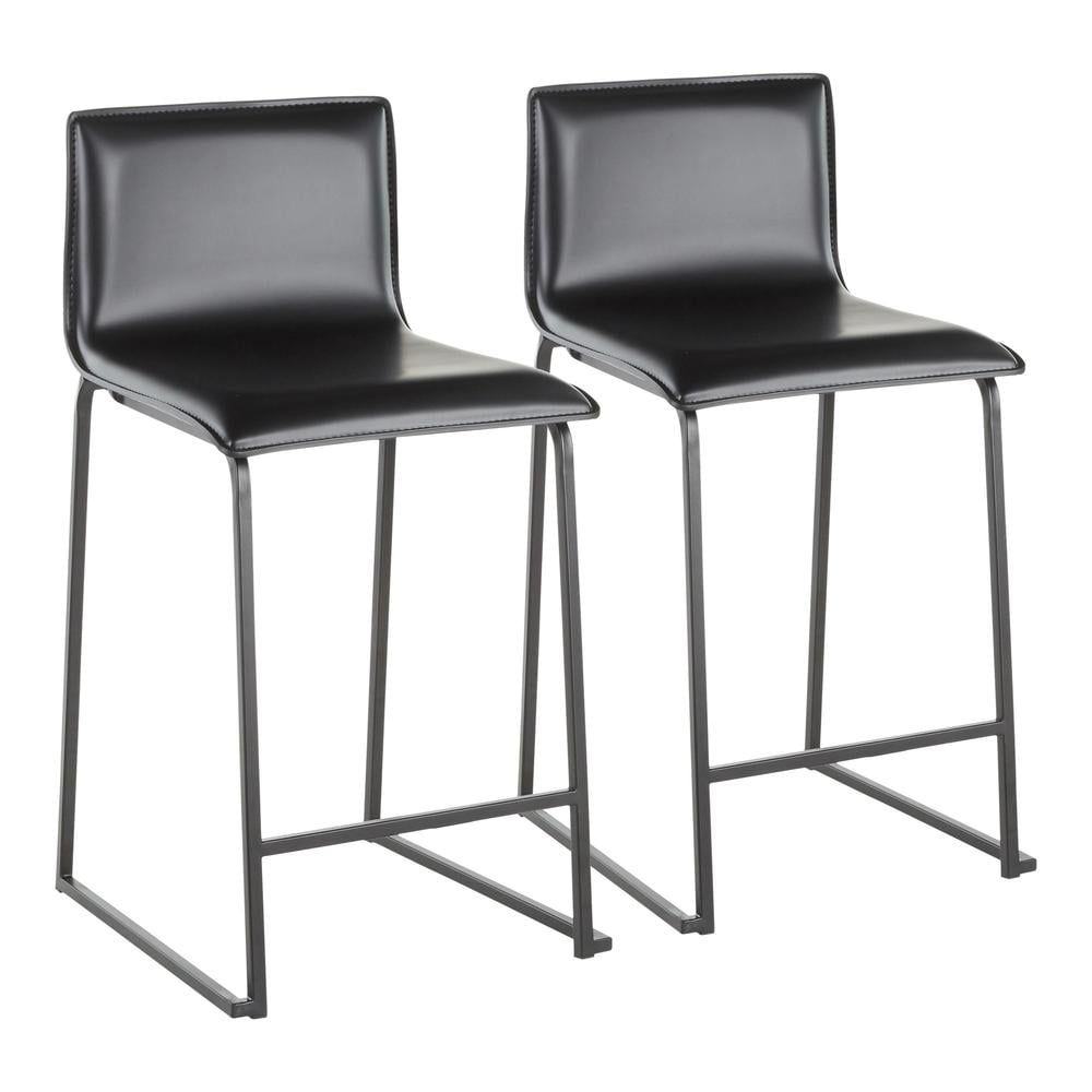 Mara 26" Black Faux Leather and Metal Counter Stools Set