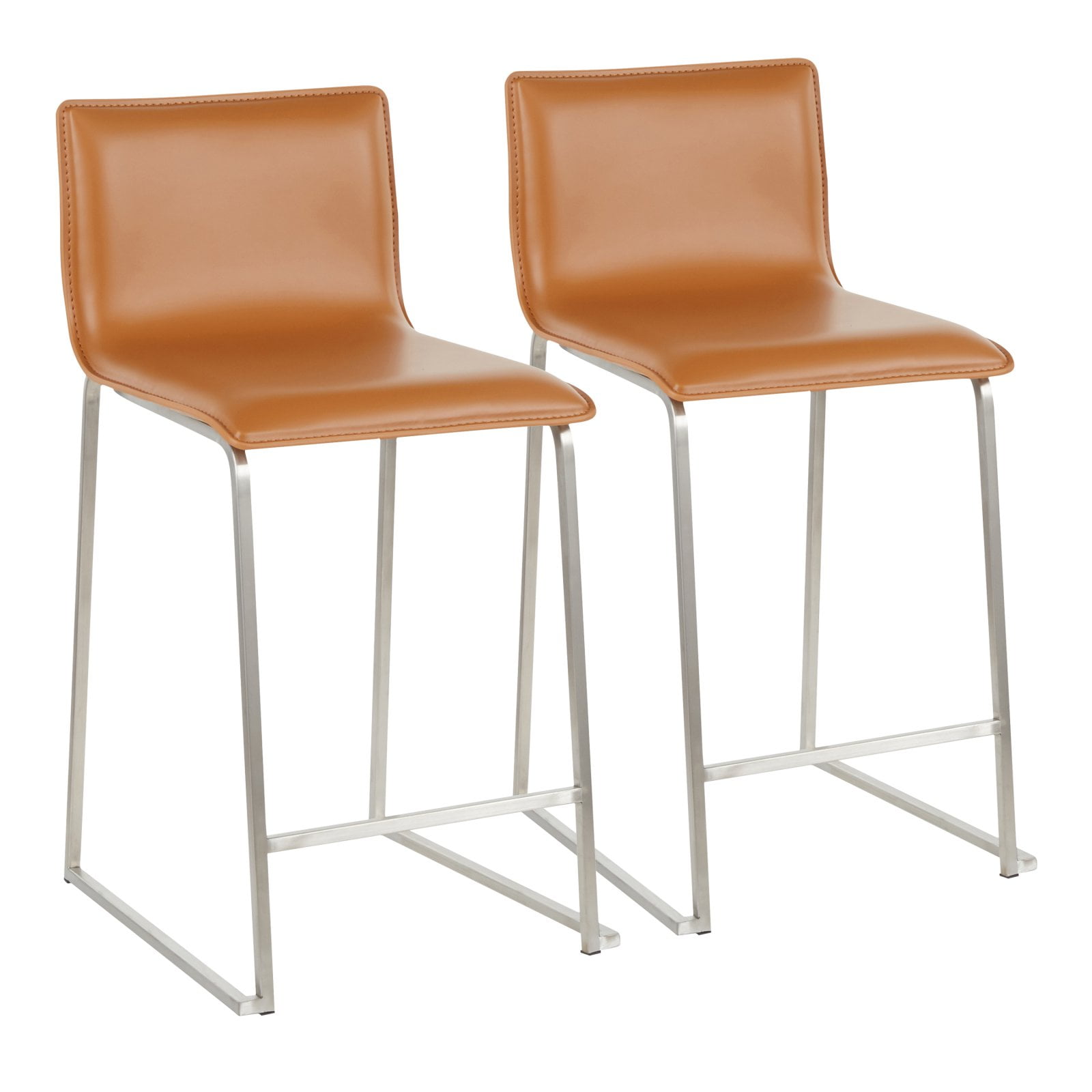 Mara 26" Black Metal and Camel Faux Leather Counter Stools, Set of 2