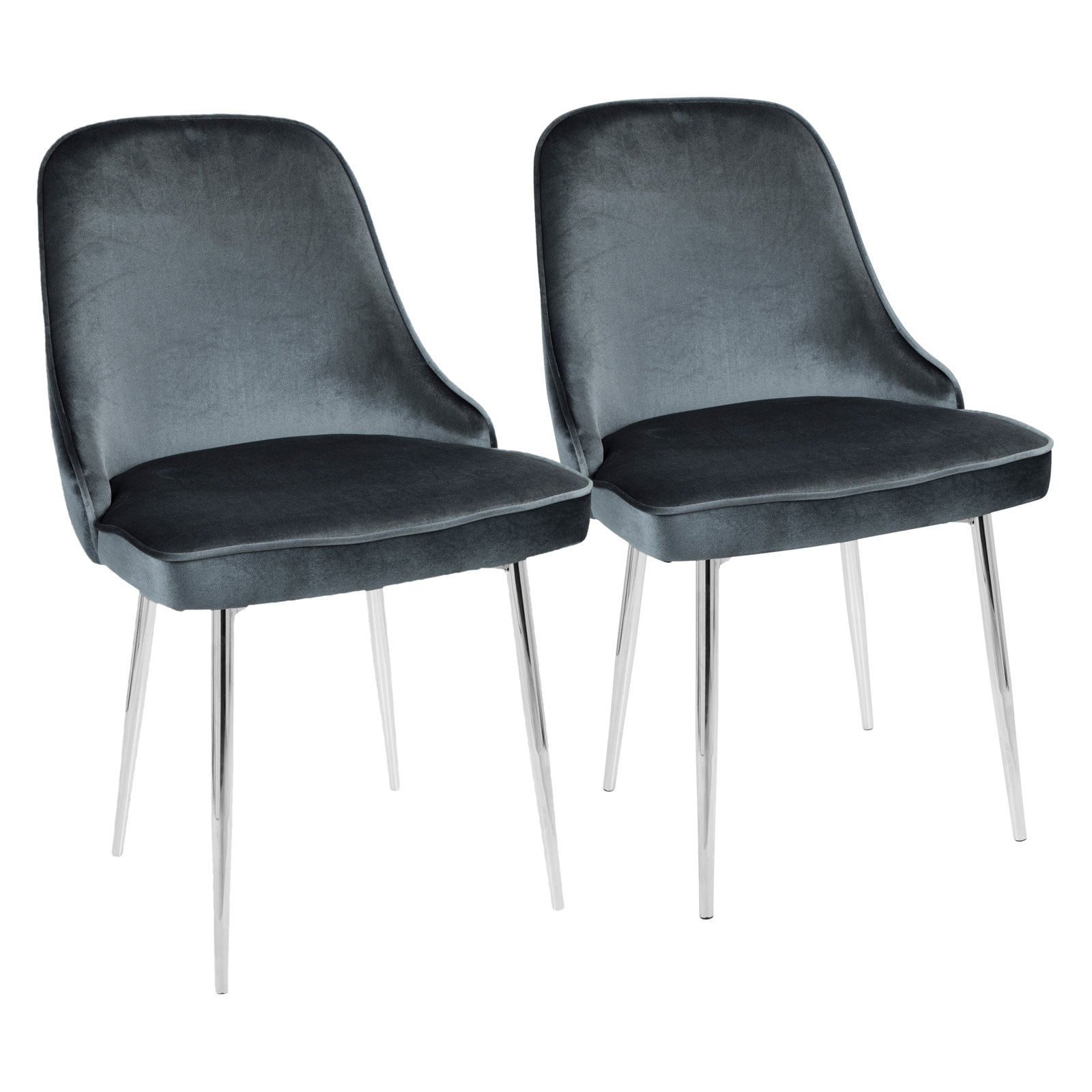 Chrome Blue Velvet Upholstered Parsons Side Chair Set