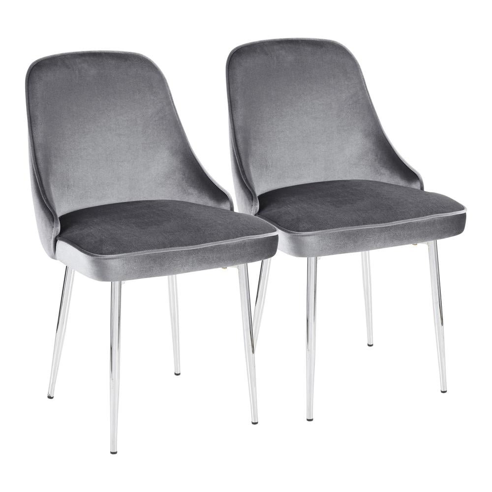 Chrome Blue Velvet Upholstered Parsons Side Chair Set