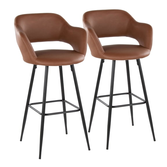 Margarite 30" Fixed-Height Barstool Set of 2, Bar Chairs, Bar Stools Set of 2 with Back, Bar Stools with Arms, Bar Stools for Kitchen Island (Brown)