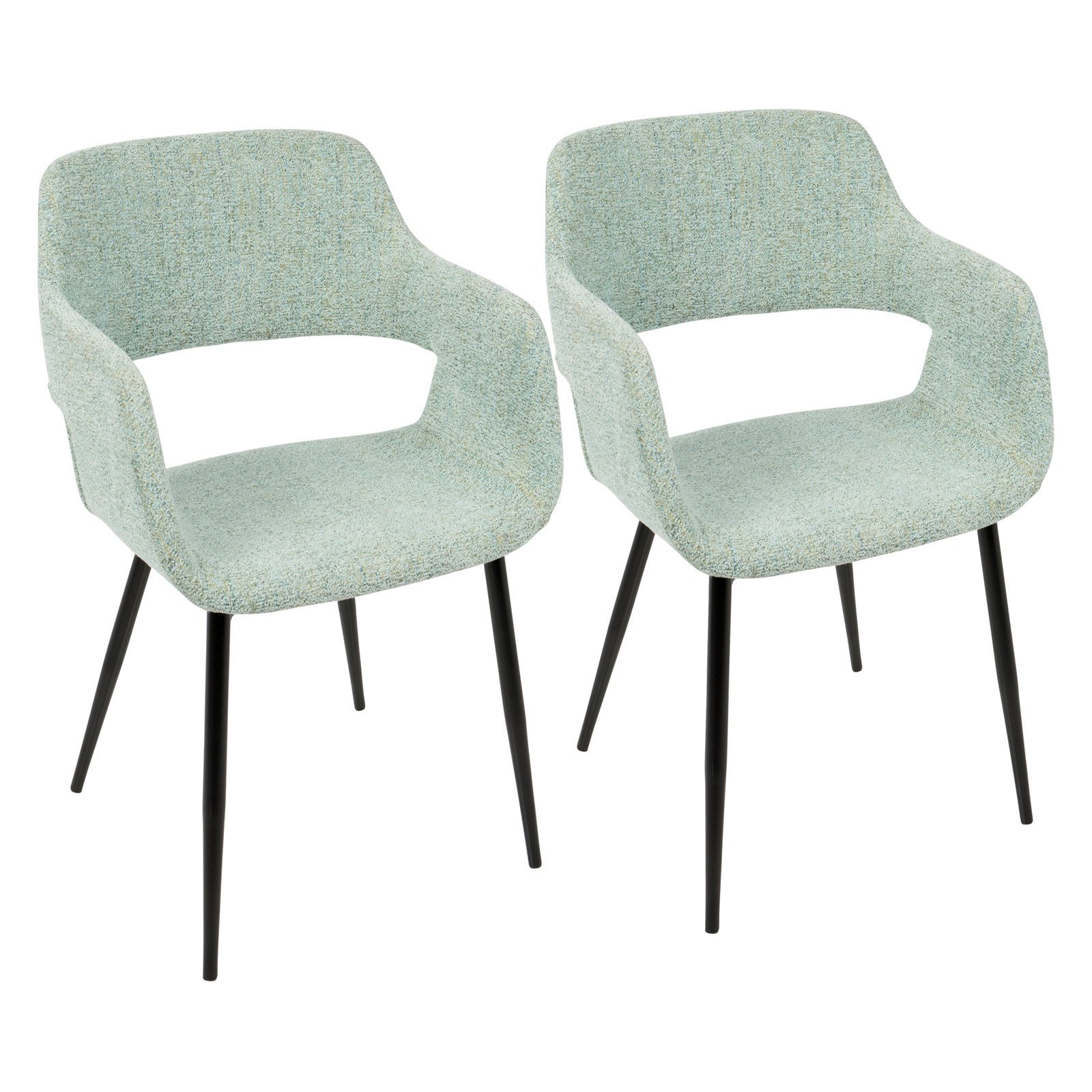 Light Green Upholstered Mid Century Modern Arm Chair with Metal Legs