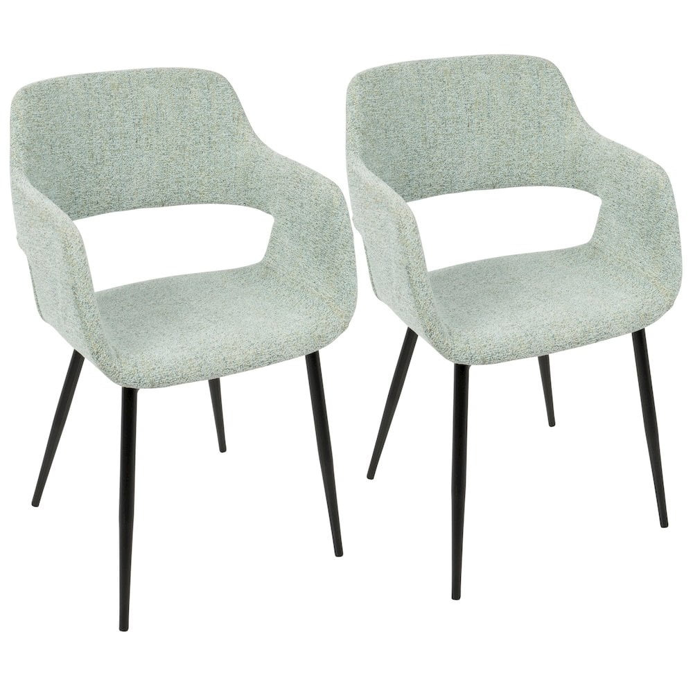 Light Green Upholstered Mid Century Modern Arm Chair with Metal Legs