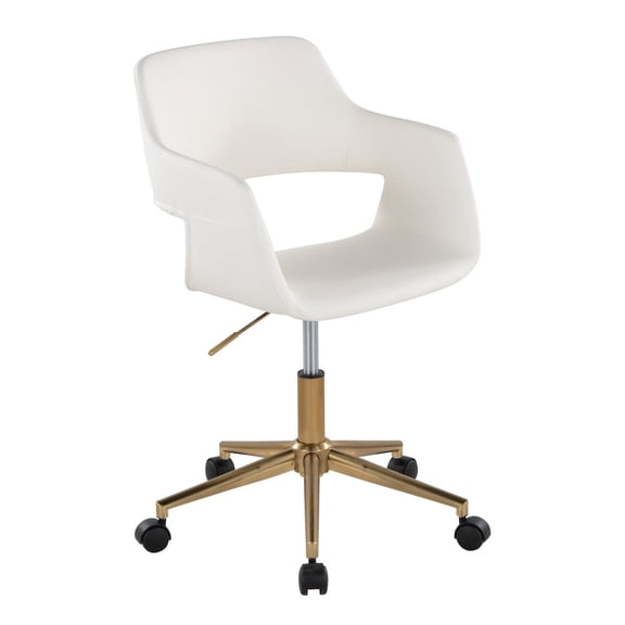 LumiSource Margarite Task Chair in Gold Metal, White PU color