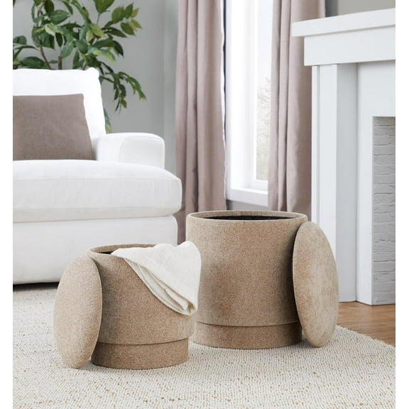 LumiSource Marla Upholstered Contemporary Ottoman Set in Fabric, Ottoman with Storage, Ottoman Foot Rest, Foot Stool Ottoman - Set of 2 Includes Large Ottoman and Small Ottoman (Brown), OT2-MARLAUP