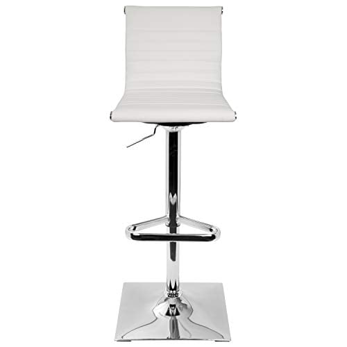 Adjustable White Leather Swivel Bar Stool with Chrome Base