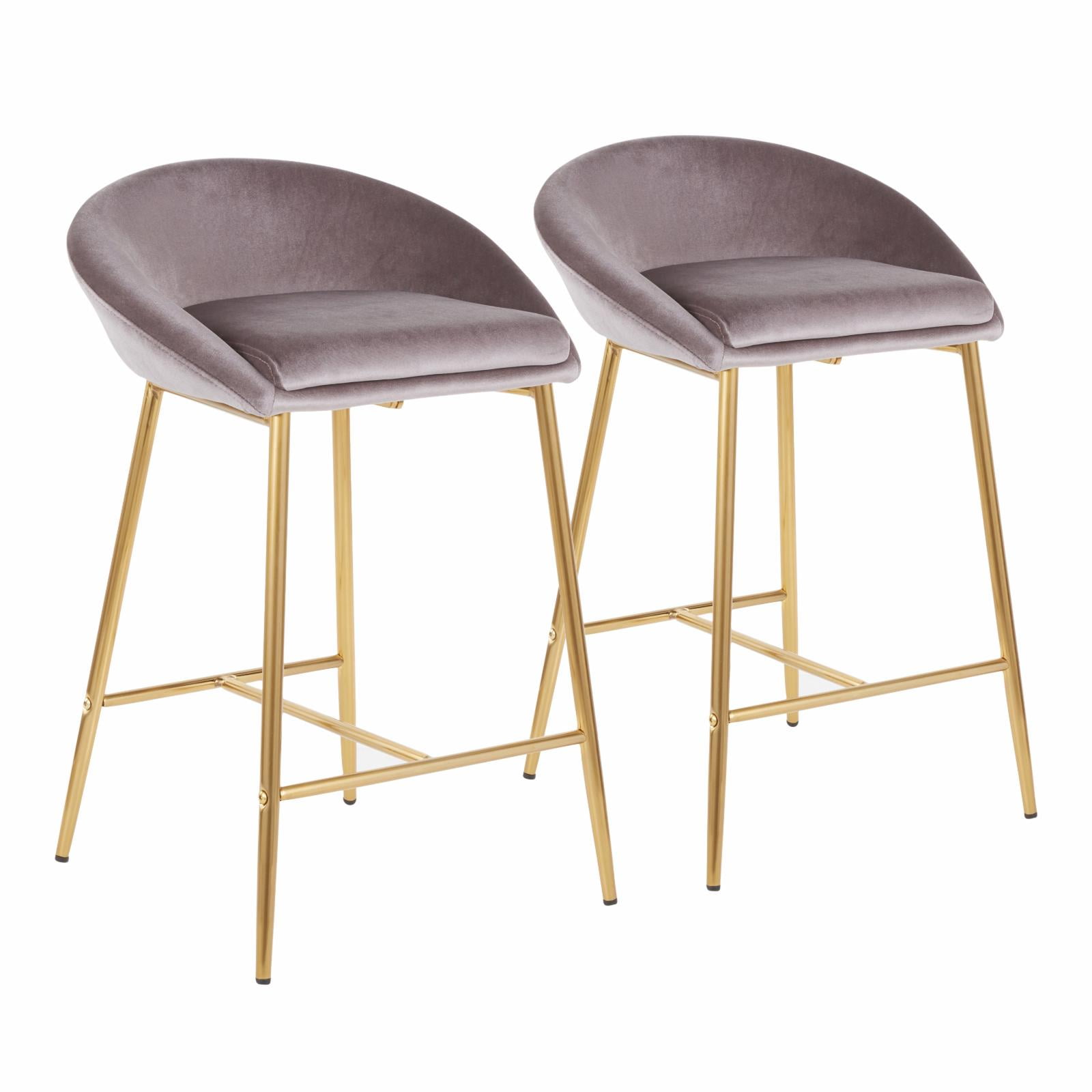 Set of 2 Glam Matisse 26" Silver Velvet Counter Stools with Gold Frame