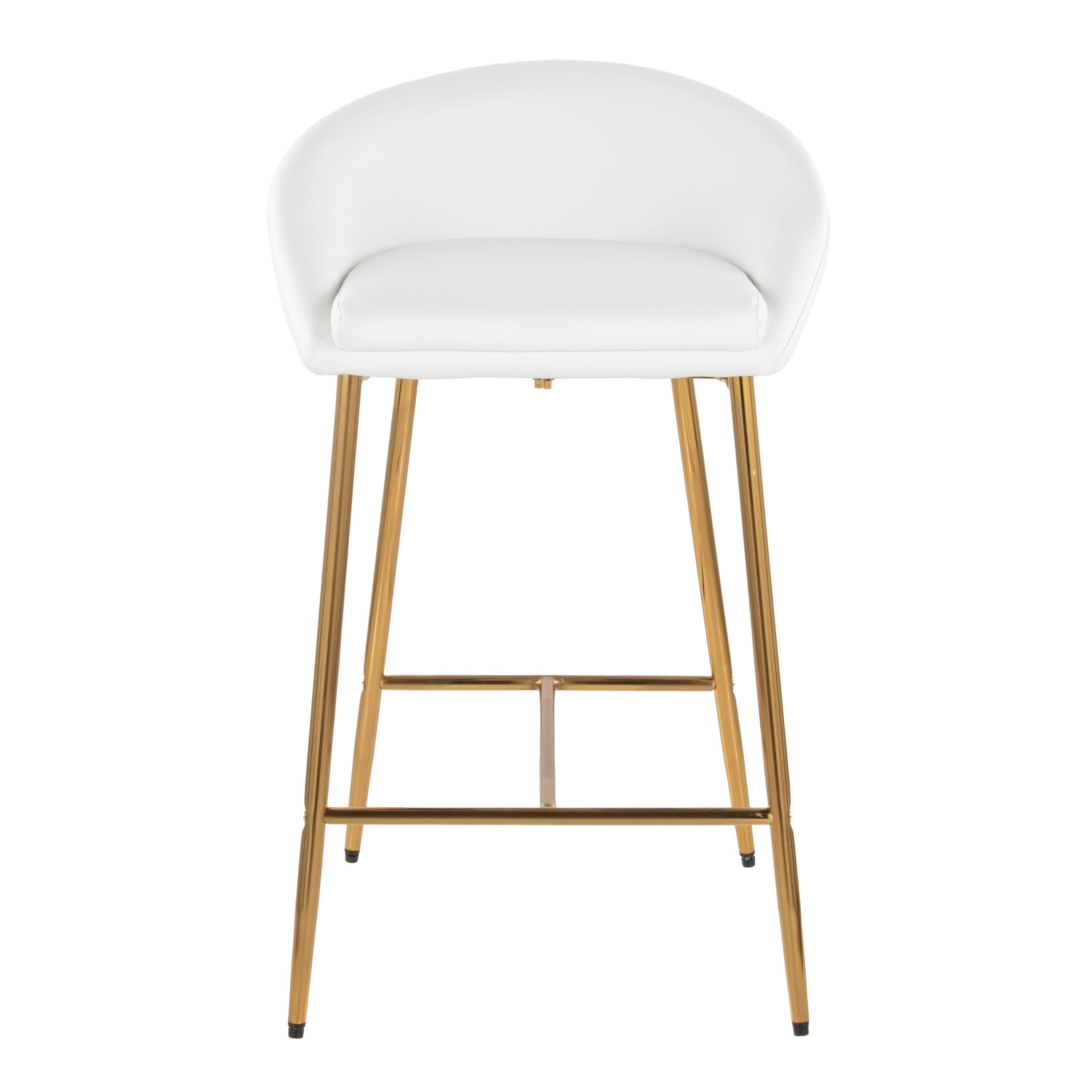 White Faux Leather and Gold Metal Counter Stools, Set of 2