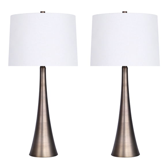 Grandview Gallery 29.5" Matte Golden Bronze Metal Table Lamp Set with Tapered Curve Design and Off-White Linen Drum Shades - Modern Lighting Perfect for Nightstands and End Tables (Set of 2)