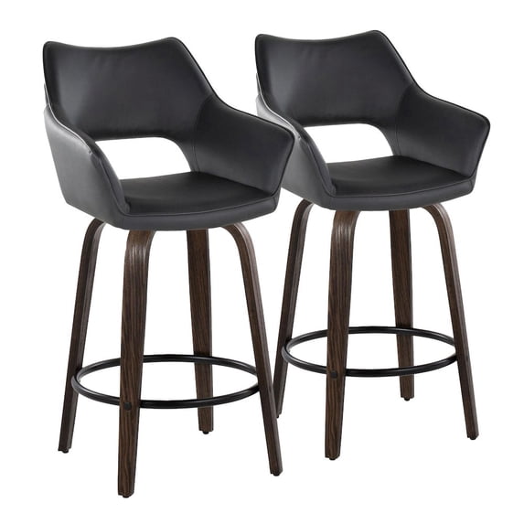 Mustang 26" Fixed-Height Counter Stool Set of 2 with Backs, Counter Height Chairs, Counter Height Stools Swivel, Swivel Counter Stools For Kitchen Island (Black Faux Leather)