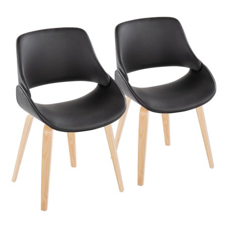 LumiSource Natural Wood, Black PU Fabrico Chair - Set of 2