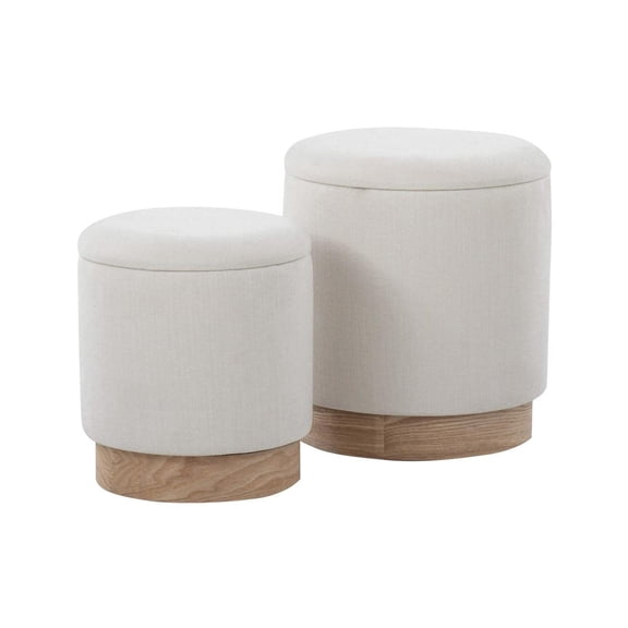 LumiSource Natural Wood, Cream Fabric Marla Nesting Ottoman Set