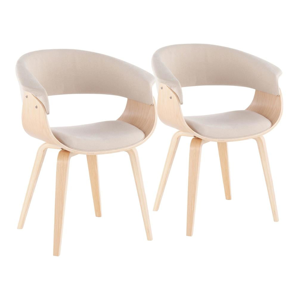 Cream Velvet Upholstered Armchair Set with Natural Wood Legs