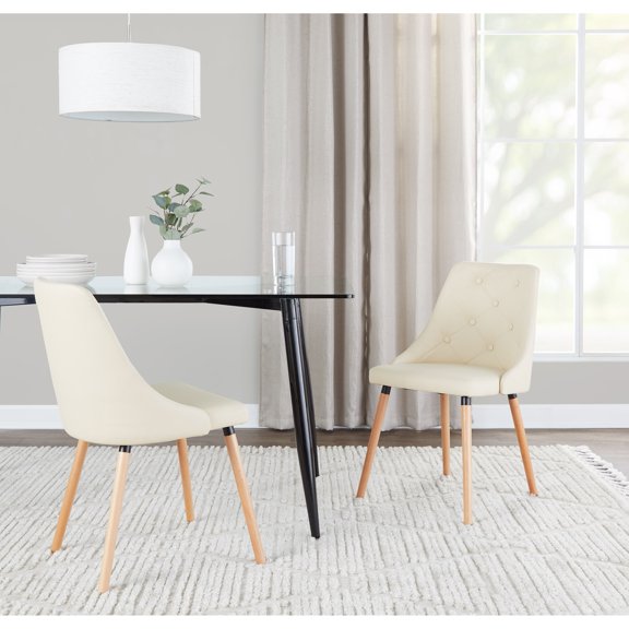 Carson Carrington Arvika Chair with Tapered Wood Legs (Set of 2) Cream Faux Leather/Natural Wood