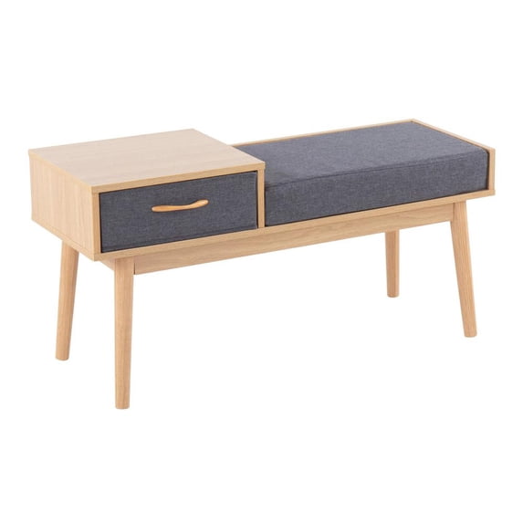 LumiSource Natural Wood, Grey Fabric Telephone Bench