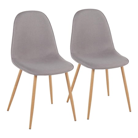 LumiSource Natural Wood Metal, Light Grey Fabric Pebble Chair - Set of 2