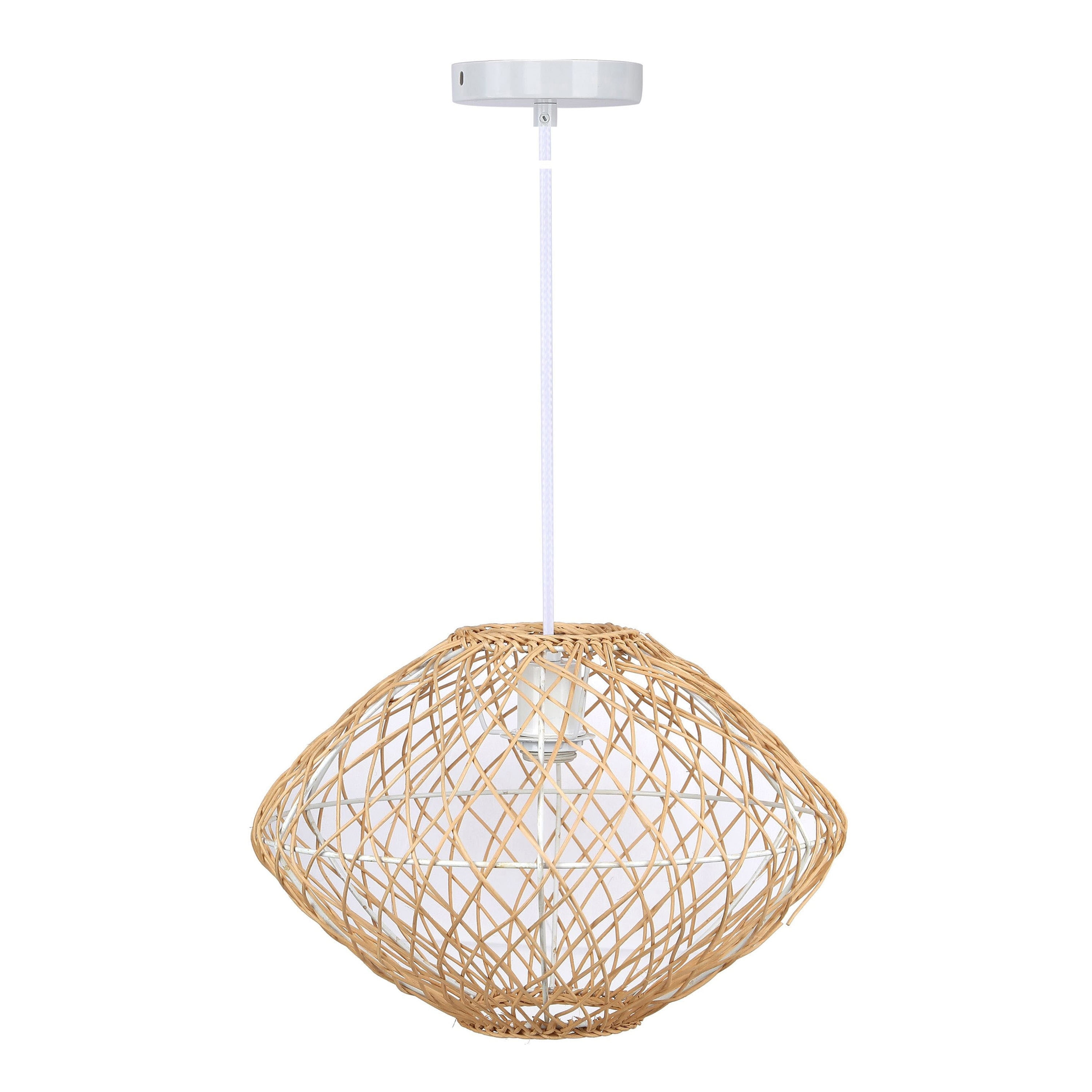 Natural Rattan Geometric Pendant Light with White Cord