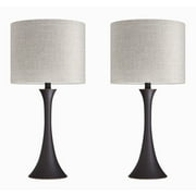 24 in. Oil Rubbed Bronze Table Lamps with Tan Textured Linen Shade Set of 2