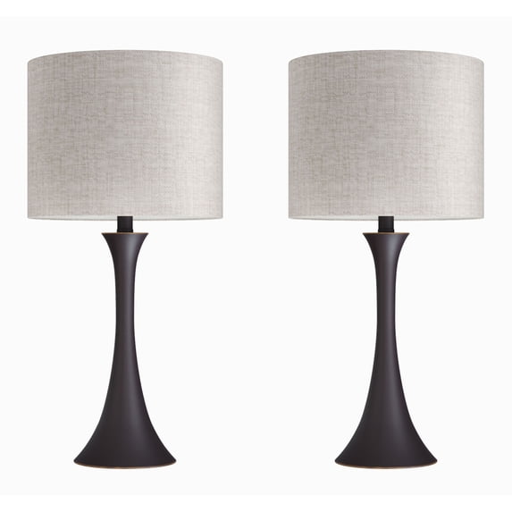 24 in. Oil Rubbed Bronze Table Lamps with Tan Textured Linen Shade (Set of 2)