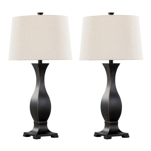 LumiSource Oil Rubbed Bronze Polyresin, Oat Linen Riley 29" Polyresin Table Lamp - Set of 2