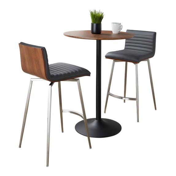 Pebble-Mason Swivel Counter Height Dining 3 Piece Set, Pub Table and Stools Set of 2, High Top Table Set for 2, Counter Table and Chairs Set of 2, Kitchen & Dining Room Sets (Grey)